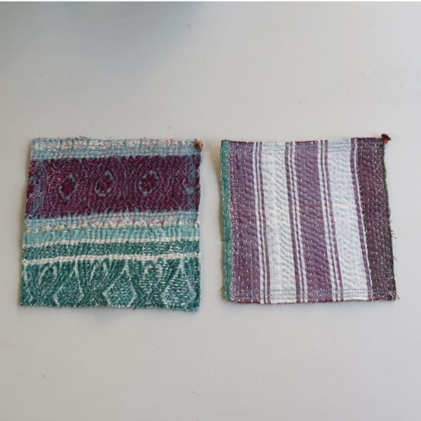 コースター12cm ２枚組　カンタ刺繍 インド刺し子ヴィンテージカンタ