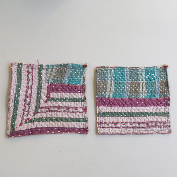 コースター12cm ２枚組　カンタ刺繍 インド刺し子ヴィンテージカンタ