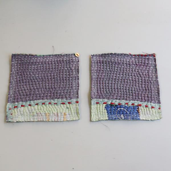 コースター12cm ２枚組　カンタ刺繍 インド刺し子ヴィンテージカンタ