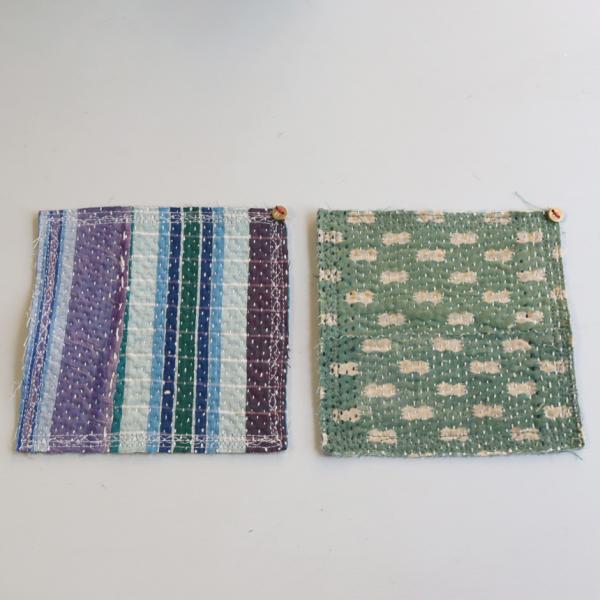 コースター12cm ２枚組　カンタ刺繍 インド刺し子ヴィンテージカンタ