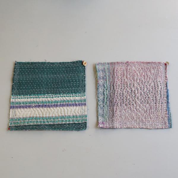 コースター12cm ２枚組　カンタ刺繍 インド刺し子ヴィンテージカンタ