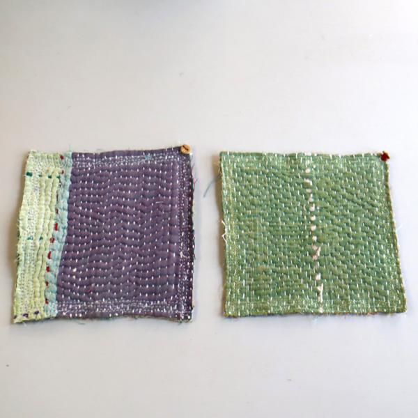 コースター12cm ２枚組　カンタ刺繍 インド刺し子ヴィンテージカンタ
