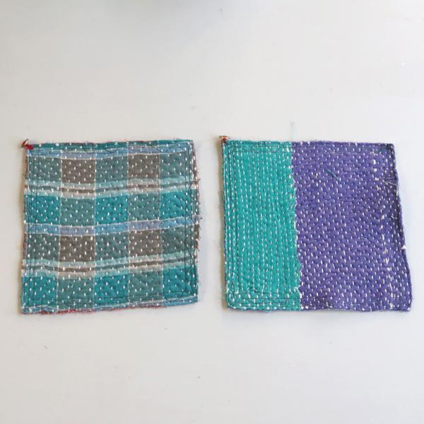 コースター12cm ２枚組　カンタ刺繍 インド刺し子ヴィンテージカンタ