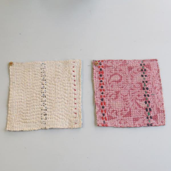 コースター12cm ２枚組　カンタ刺繍 インド刺し子ヴィンテージカンタ