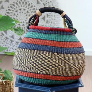 モロッコ バスケット とんがり タジン型 バスケットブルーのポンポン