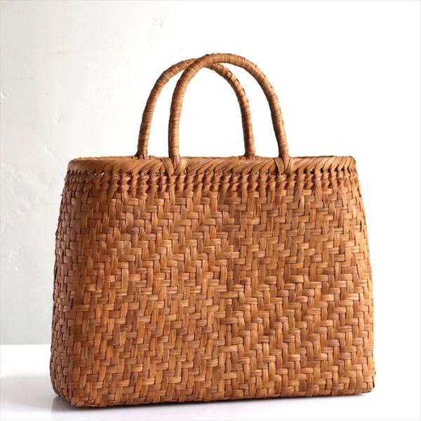 やまぶどう カゴバッグ/枡網代編み 削り仕上げ 大サイズ 幅34cmx本体の高さ26cmxマチ13c...