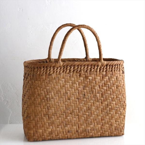 やまぶどう カゴバッグ/網代編み 削り仕上げ 大サイズ/柿渋染め内布 ポケット付き幅34cmx本体の...