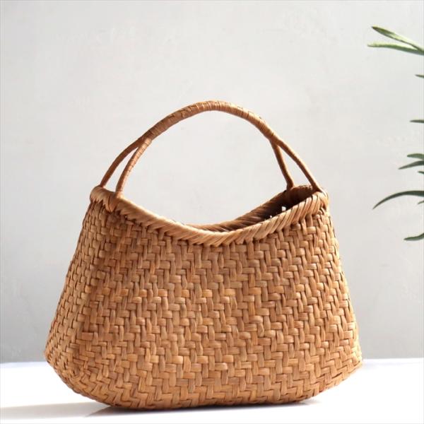 やまぶどう かごバッグ/削り仕上げ 扇型 ワンハンドル 幅31cmx本体の高さ21cmxマチ11cm...