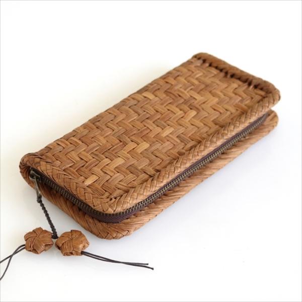 やまぶどう 長財布/網代編み 削り仕上げ 本革/花根付 21cmx10.5cmx3.5cm