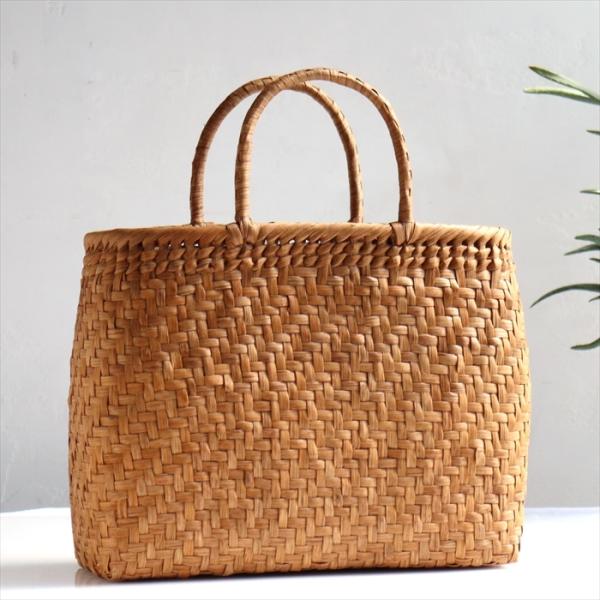 やまぶどう かごバッグ/網代編み 削り仕上げ 大サイズ 幅33cmx本体の高さ27cmxマチ13cm...