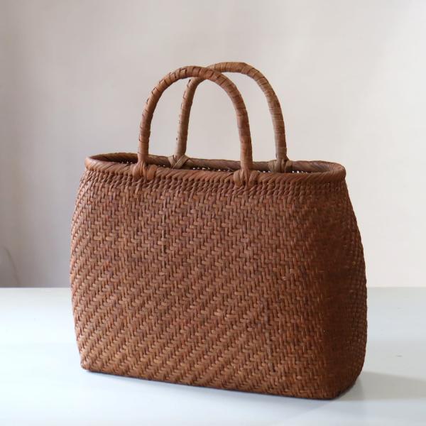 やまぶどう カゴバッグ/3mmひご 網代編み 紅皮/大サイズ  巾35cm 高さ（本体）27cm 重...