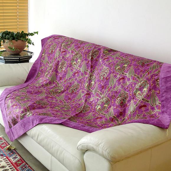 マルチカバー ヴァレンス/バイオレット 160cm正方形 トルコ製シュニール素材ファブリック