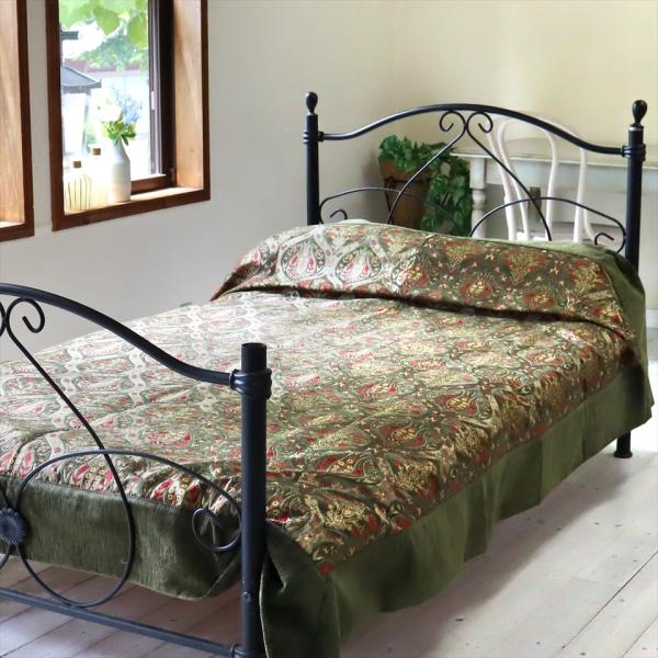 ベッドカバー （ベッドスプレッド） シングルサイズ ヴァレンス グリーン トルコ製ファブリック