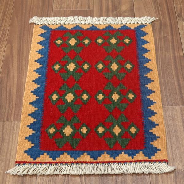 カシュカイ族の手織りキリム シラーズ 58x42cm 発色のよいカラフルモチーフ　レッド/イエロー