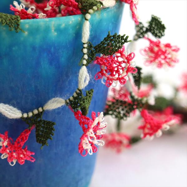 イーネ オヤ 一連 立体モチーフ ローズピンク 38個ジンジメ