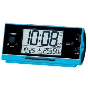 セイコー SEIKO PYXIS ピクシス NR534L 目覚まし時計 青 RAIDEN ライデン 電波時計 デジタル アラーム 大音量 カレンダー 温度計 湿度計 スヌーズ｜ippin-seiko-clock