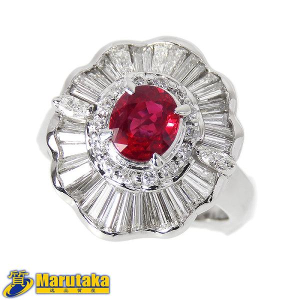 【タイ産 1.08ctルビー リング】12号 GIA鑑別書付 計1.24ctダイヤモンド Pt900...