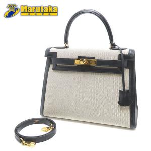 【エルメス】HERMES ケリー28 ボックスカーフ トワルアッシュ ブルー インディゴ 外縫い 〇V刻印 1992年頃【Aランク】21k6-1