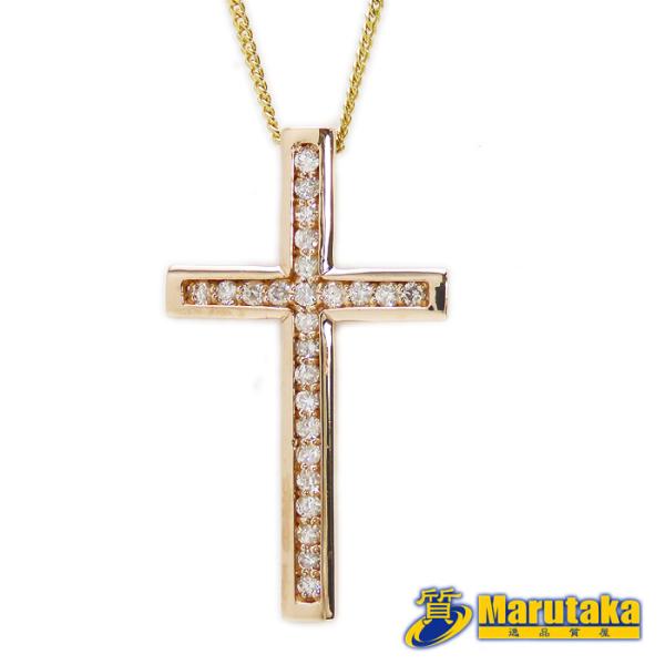 【K18PG ダイヤモンド ペンダントトップ】クロス 十字架 K18 イエローゴールド 40cm チ...