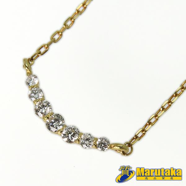 【 K18 ダイヤモンド ネックレス 】 18金 約0.05ct 約0.8g 約41cm 三日月 ム...