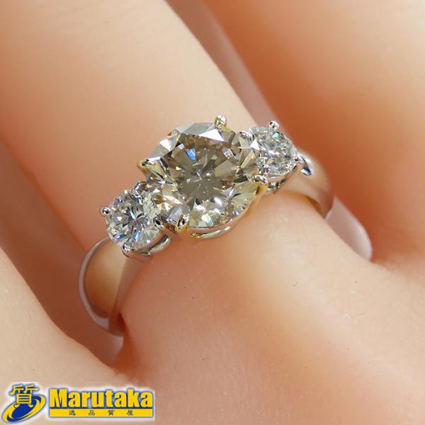 【Pt900 K18 2.097ctブラウンダイヤ リング】鑑定書 FLB-I1-SB 15号 約9...