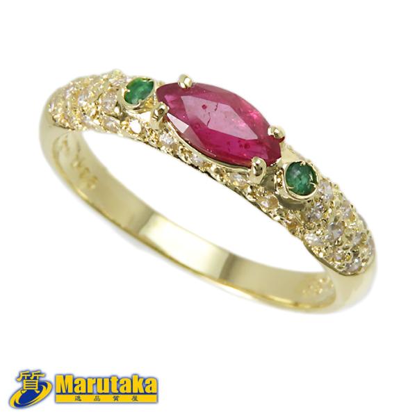 【K18 0.35ctルビー ダイヤモンド エメラルド リング】11.5号 約2.1g 鑑別書 指輪...