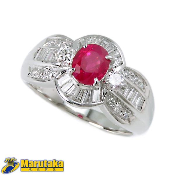 【Pt900 1.10ctルビー リング】0.79ctダイヤモンド 約10.1g 鑑別書 15.5号...