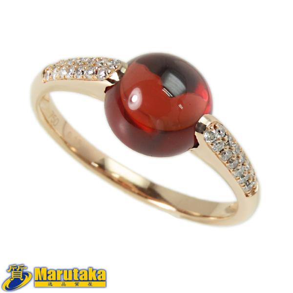 【750 ピンクゴールド ガーネット リング】14号 約2.6g 0.16ctダイヤモンド 指輪 鑑...