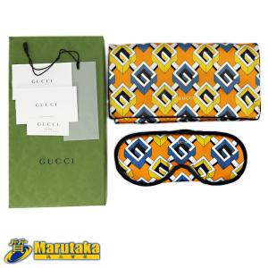 【未使用品 グッチ アイマスク】ジオメトリックG 黄 シルク 662423 ポーチ付き トラベルアクセサリー 旅行好き 旅女 旅男 快眠 GUCCI 中古