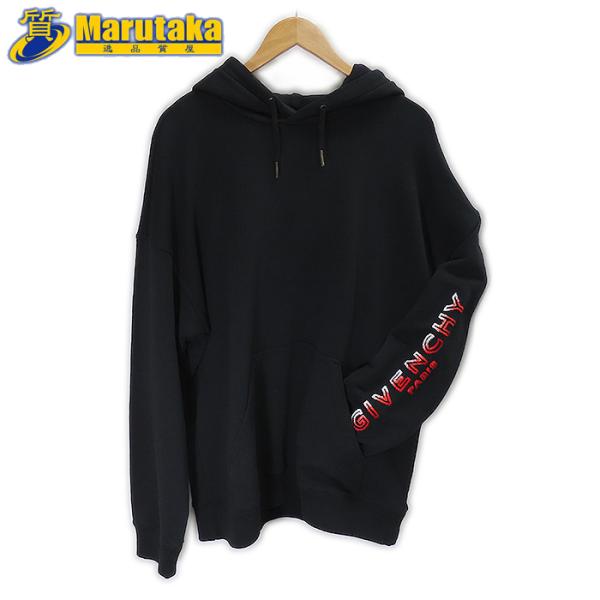 【 ジバンシィ 】美品 GIVENCHY パイル地ロゴ付パーカー ブラック BMJ05V 30AF ...