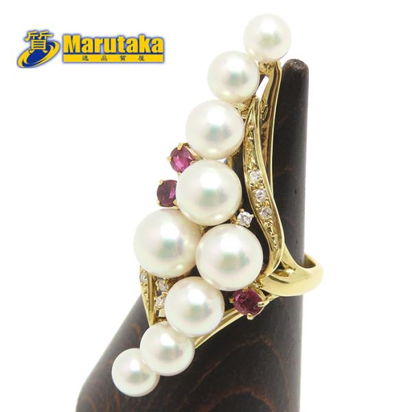 K18 パール リング ルビー 0.45ct ダイヤモンド 0.10ct 14号 10.7g 鑑別書...