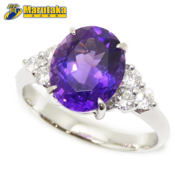 アメシスト ダイヤモンド プラチナ 9号 4.0g 鑑別書 2.51ct 0.29ct リング Pt...