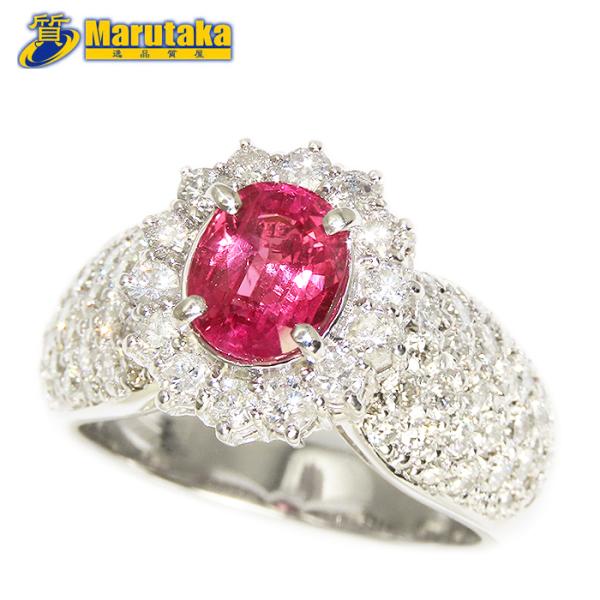 ルビー ダイヤモンド リング 12号 鑑別書 Pt900 R1.49ct D1.55ct 14.7g...