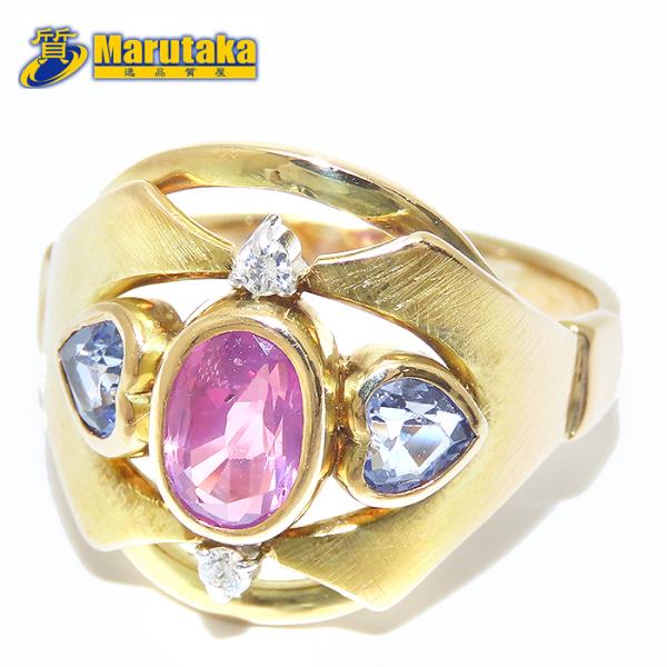 ルビー タンザナイト ダイヤモンド リング K18 14号 鑑別書 5.9g YG 指輪 マルチ石 ...