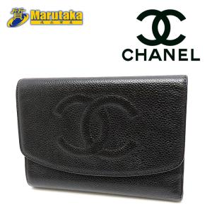 キャビアスキン シャネル 財布 中古 CHANEL がま口式 2つ折/財布 ココ