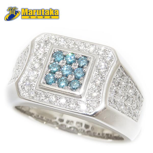 ダイヤモンド リング Pt900 22号 鑑別書 プラチナ メンズ 26.80g ブルー 印台 指輪...