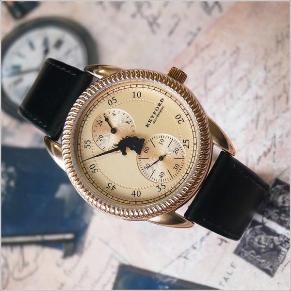 KEYFORD 一角獣モノケロス レギュレーター 腕時計 クォーツ ブラック レザーベルト (221...