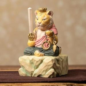 家庭 夫婦円満 開運 天然 黄楊彫り 木彫 夫婦 虎 置物 縁起物 魔除け