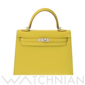 中古 エルメス HERMES ケリー25 外縫い ライム/パラジウム金具 ヴォーエプソン レディース 2WAYバッグ｜ippuukishi