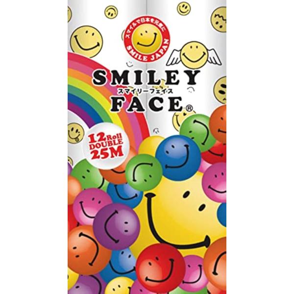 スマイリーフェイス トイレットペーパー ダブル２５ｍ １２ロール×８パック （合計９６ロール）