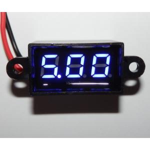 防水ミニデジタル電圧計 青 3.50V〜30.0V (簡単2線式=別電源不要/埋込型)