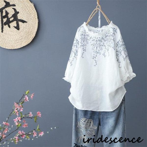 チュニック 春 ブラウス シャツ 半袖 レディース プルオーバー ブラウス ロングシャツ 夏 刺繍 ...