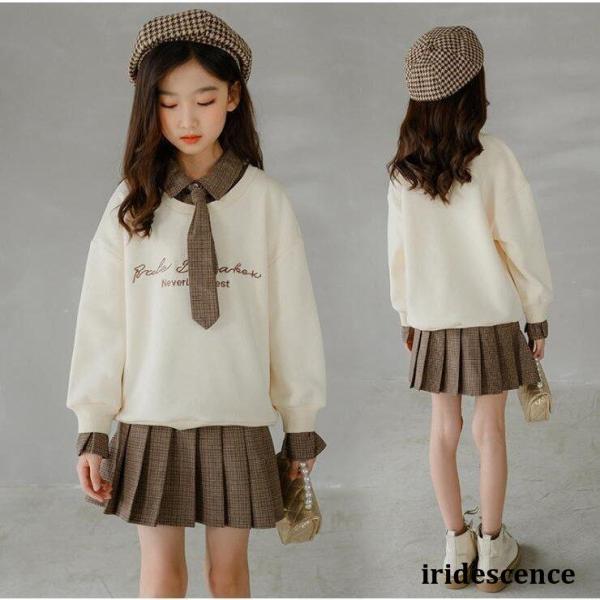 セットアップ 子供ジャージ 重ね着 パーカー プリーツスカート２点セット キッズ 女の子 スウェット...