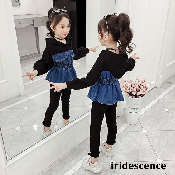 子供服 セットアップ キッズ 女の子 長袖 春秋 上下セット 2点セット デニムトップス Tシャツ ...