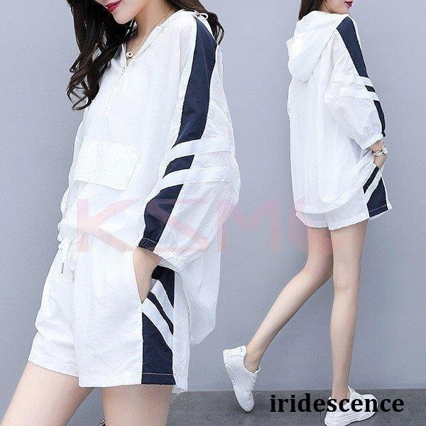 ジャージ レディース 上下 セット 夏 おしやれ スウェット パーカー 七分袖 ショートパンツ セッ...