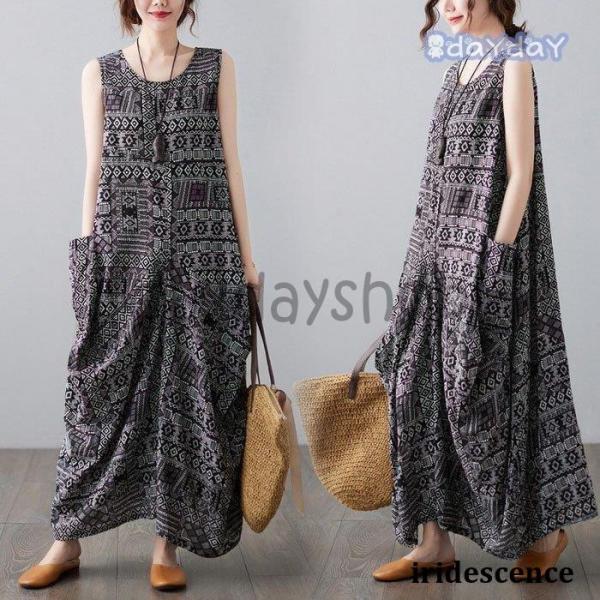 ワンピース レディース 40代 マキシワンピース 春夏 ノースリーブワンピース ロング丈ワンピース ...