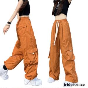 カーゴパンツ オレンジ レディース ボトムス ワイドパンツ ダンスパンツ ゆったり 太め ヒップホップ hiphop ロングパンツ カジュアルパンツ