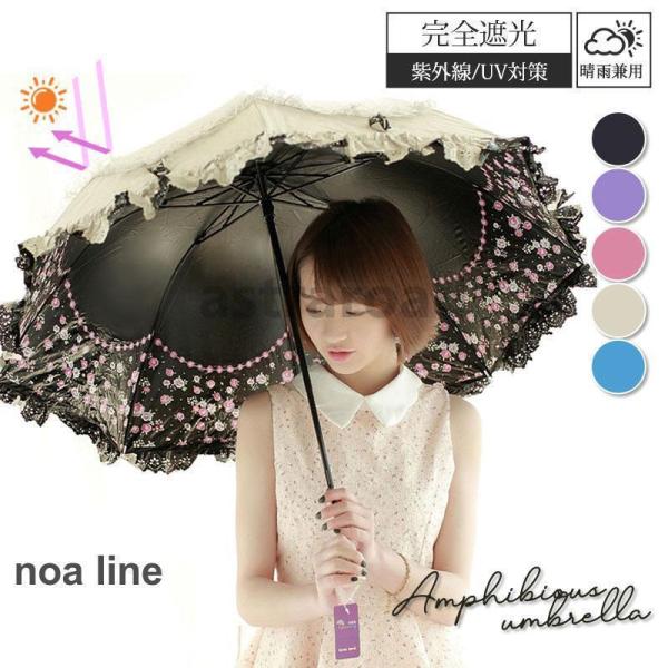 晴雨兼用 日傘 折りたたみ フリル 完全遮光 花柄 8本骨 軽量 折り畳み 収納袋付 撥水 遮熱 涼...