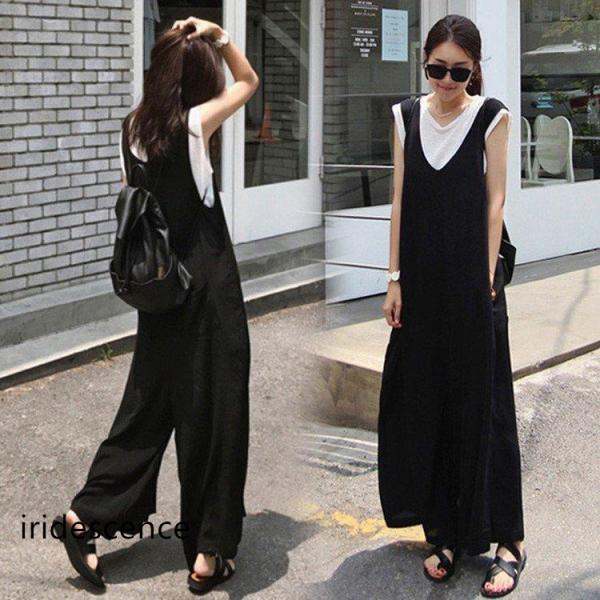 サロペット オーバーオール パンツ レディース九分丈 ワイドパンツ 綿麻 春夏 ロングズボン 無地 ...