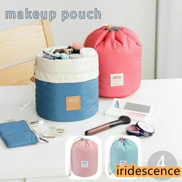 化粧ポーチ コスメポーチ 自立 巾着型 筒形 円形 無地 ブラシケース付き ミニポーチ付き 大容量 ...